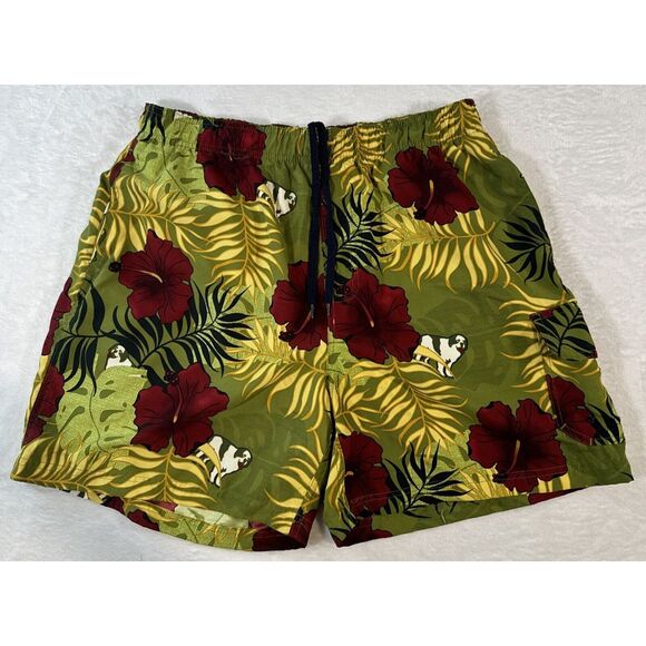 Y2K Big Dogs‎ Shorts Mens XL Dog Floral Allover Print Swim Trunks Pockets Green - Picture 1 of 11